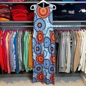 Hount blue/orange print sleeveless 2 pocket maxi dress size S